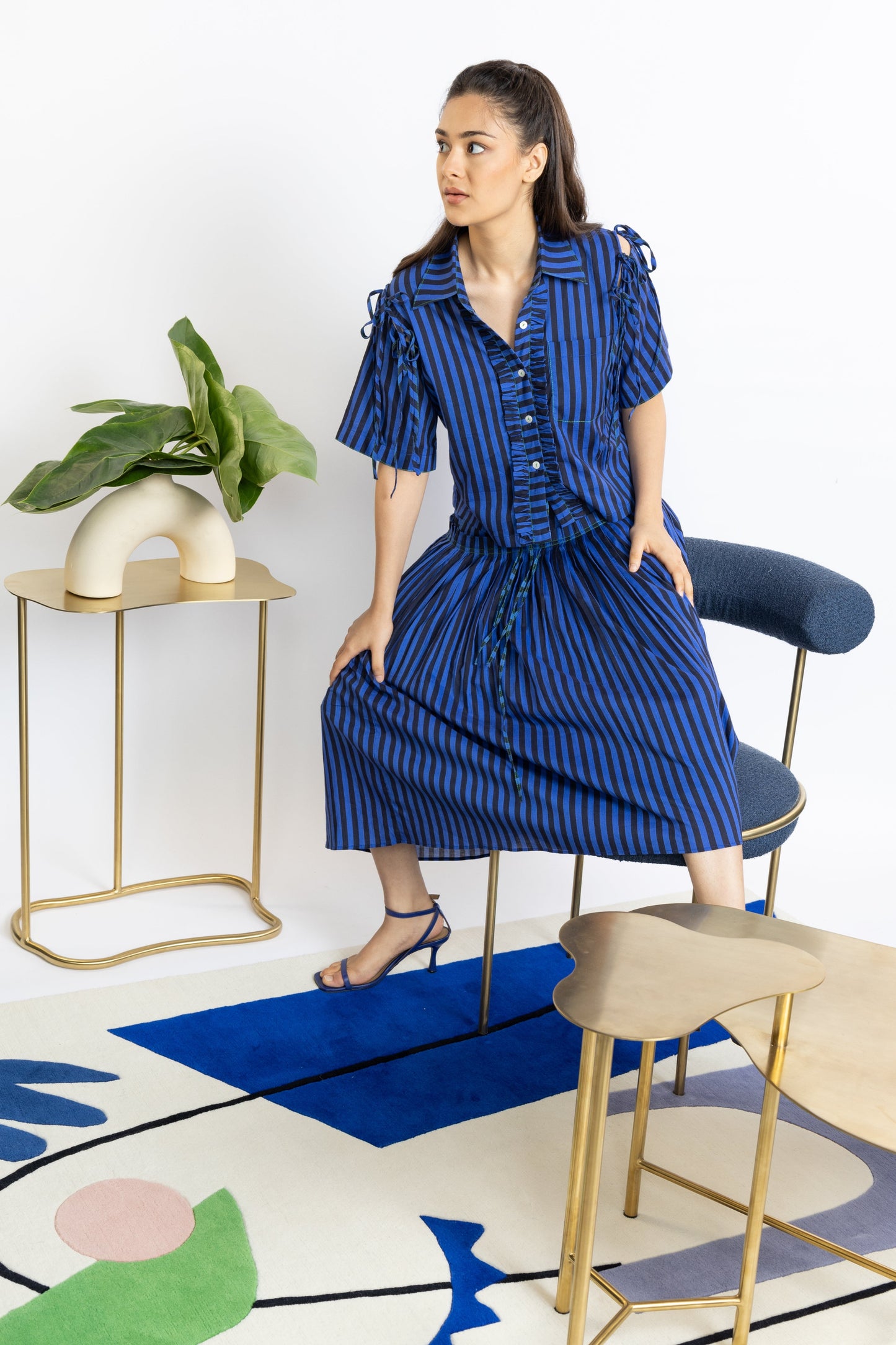 Stripes tie up skirt