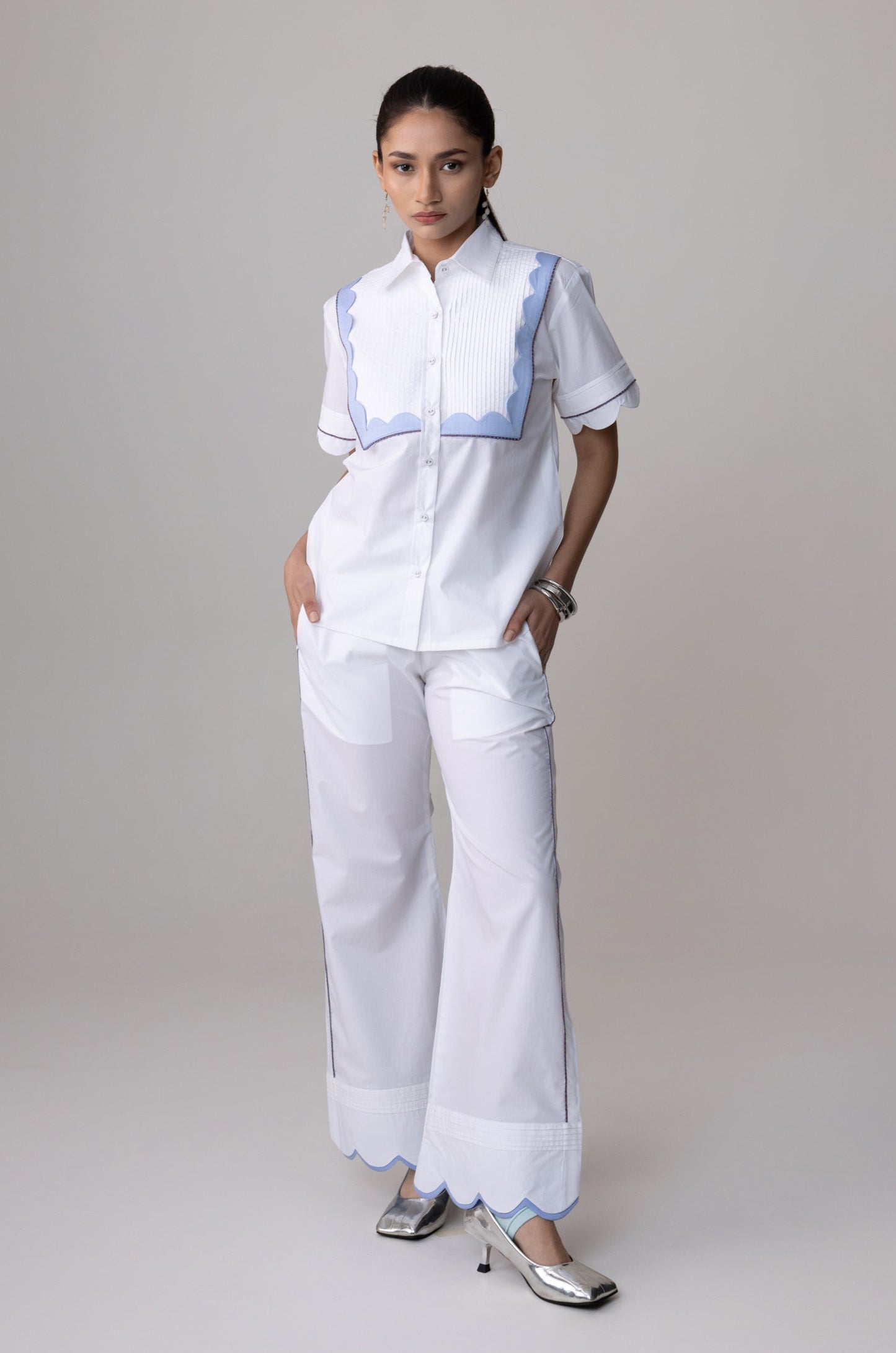 Double Scallop White Shirt