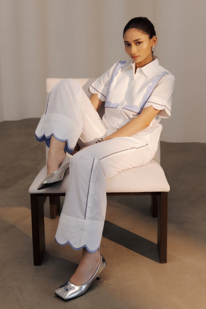 Double Scallop White Pants