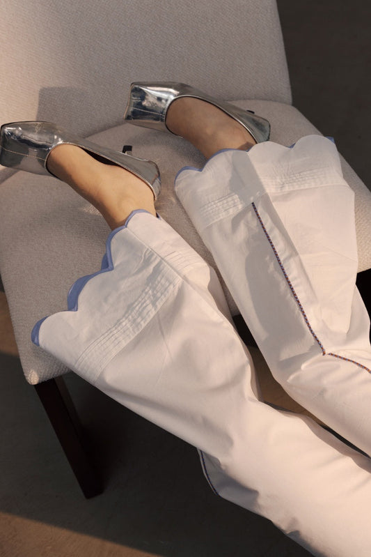 Double Scallop White Pants