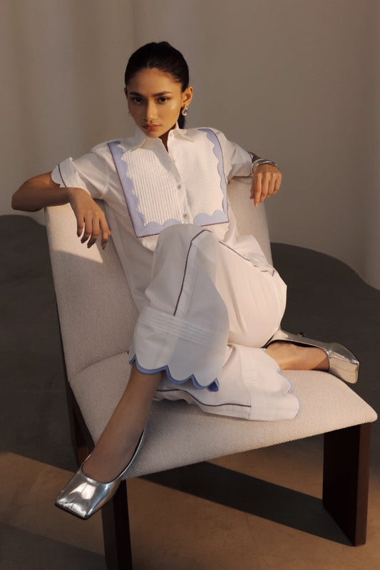 Double Scallop White Shirt